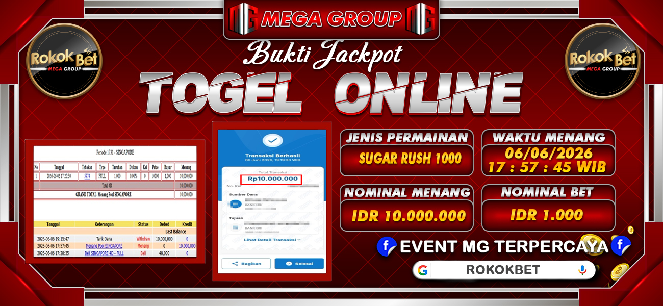 Bukti JP situs Rokokbet hari Sabtu, 06 Juni 2026