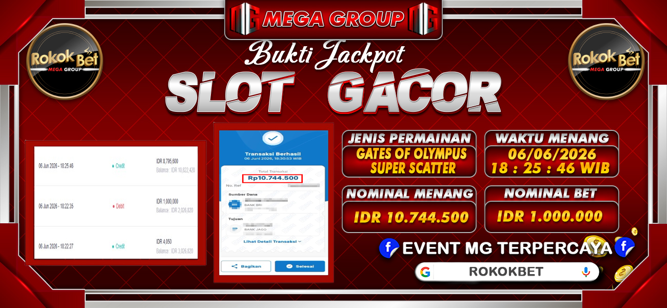 Bukti JP situs Rokokbet hari Sabtu, 06 Juni 2026