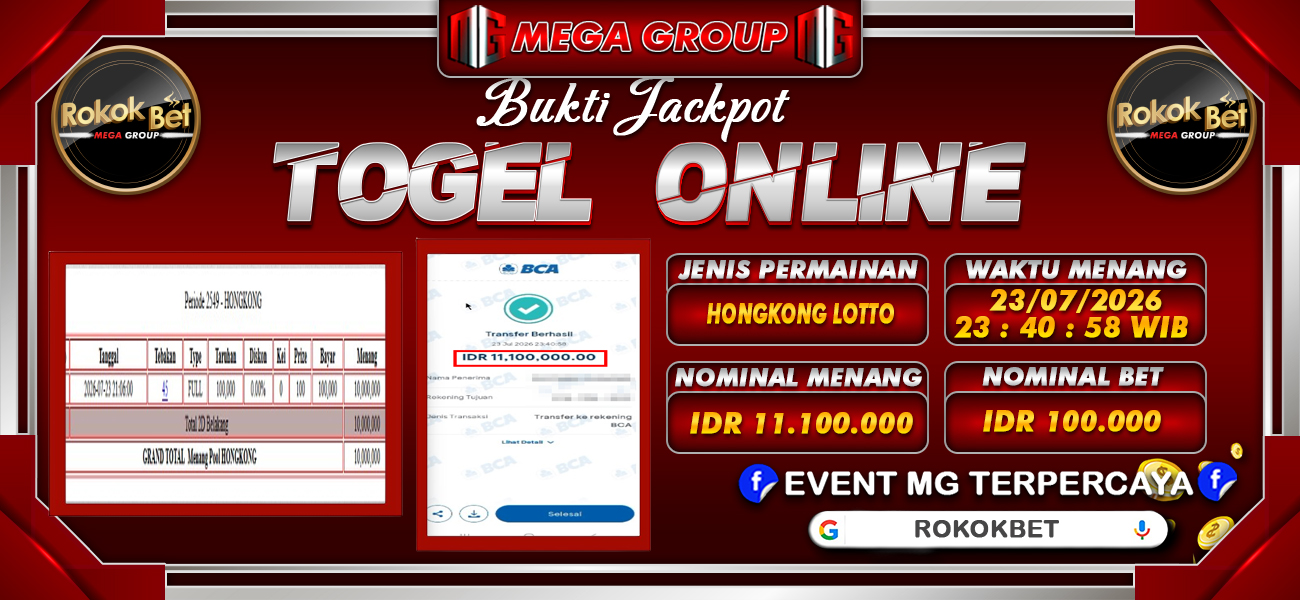 Bukti JP situs Rokokbet hari Jumat, 24 Juli 2026