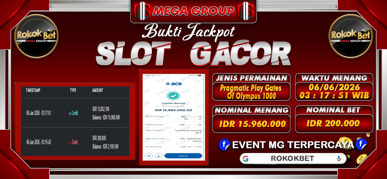 Bukti JP situs Rokokbet hari Sabtu, 06 Juni 2026
